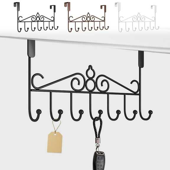 Over Door Hanging Rack Organizer | Iron U-Shaped Hooks | No-Drill Design | Rust-Resistant Finish | White Black Brown | 41.7 x 22.2 x 5 cm | Space Saver | 1 Piece