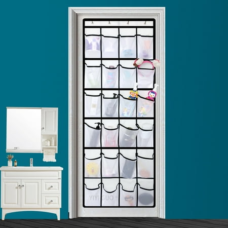 Over the Door Hanging Shoe Organizer, 24 Large Mesh Pockets Shoes Storage and Closet Organizer With 4 Unique Customized Strong Metal Hooks for Kitchen Accessory Holder - Space Saving Solution (White)