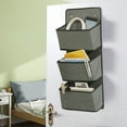 thumbnail image 1 of Over Door Hanging Storage Bag Organizer | 3-Layer Foldable Polyester Sundries Holder, Gray, 26.57"x11.61" | Space-Saving Wardrobe, Closet, Bedroom, Kitchen Compartment Shelf, 1 of 6