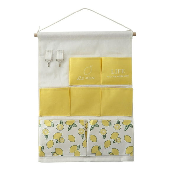 Door Hanging Storage Bag Wall Mounted Water Over The Door Bedside Pouch for Dorm Bathroom Living Room Organizer Holder , 7 pockets lemon