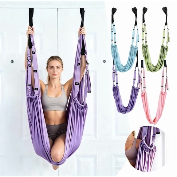 Door Hanging Yoga Stretch Trainer, Aerial Yoga Inversion Sling with Adjustable Straps for Home Yoga & Mobility Exercise,Green