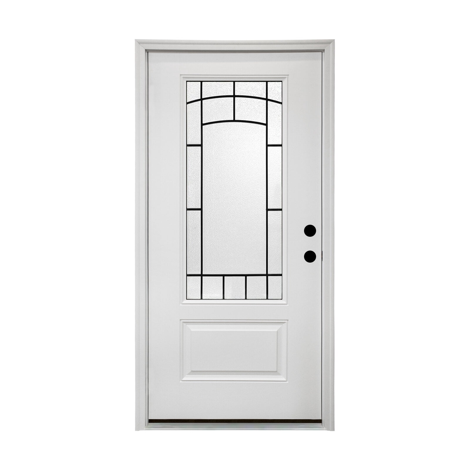 Door Hardware 36 x 80 Smooth Fiberglass Entry Door with Brickmould,3/4 View Frosted Glass - Classic Style for Home's Front Entrance, Vinyl Frame, Left Hand Inswing,White Primed Knock-Down Door,Entry