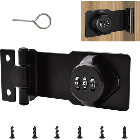 Door Hasp Locks, 1 Piece Black Zinc Alloy Cabinet Password Hasp Locks 90 Degree Twist Knob Keyed Locking Hasp Coded Cabinet Lock for 90 Angle Mounting