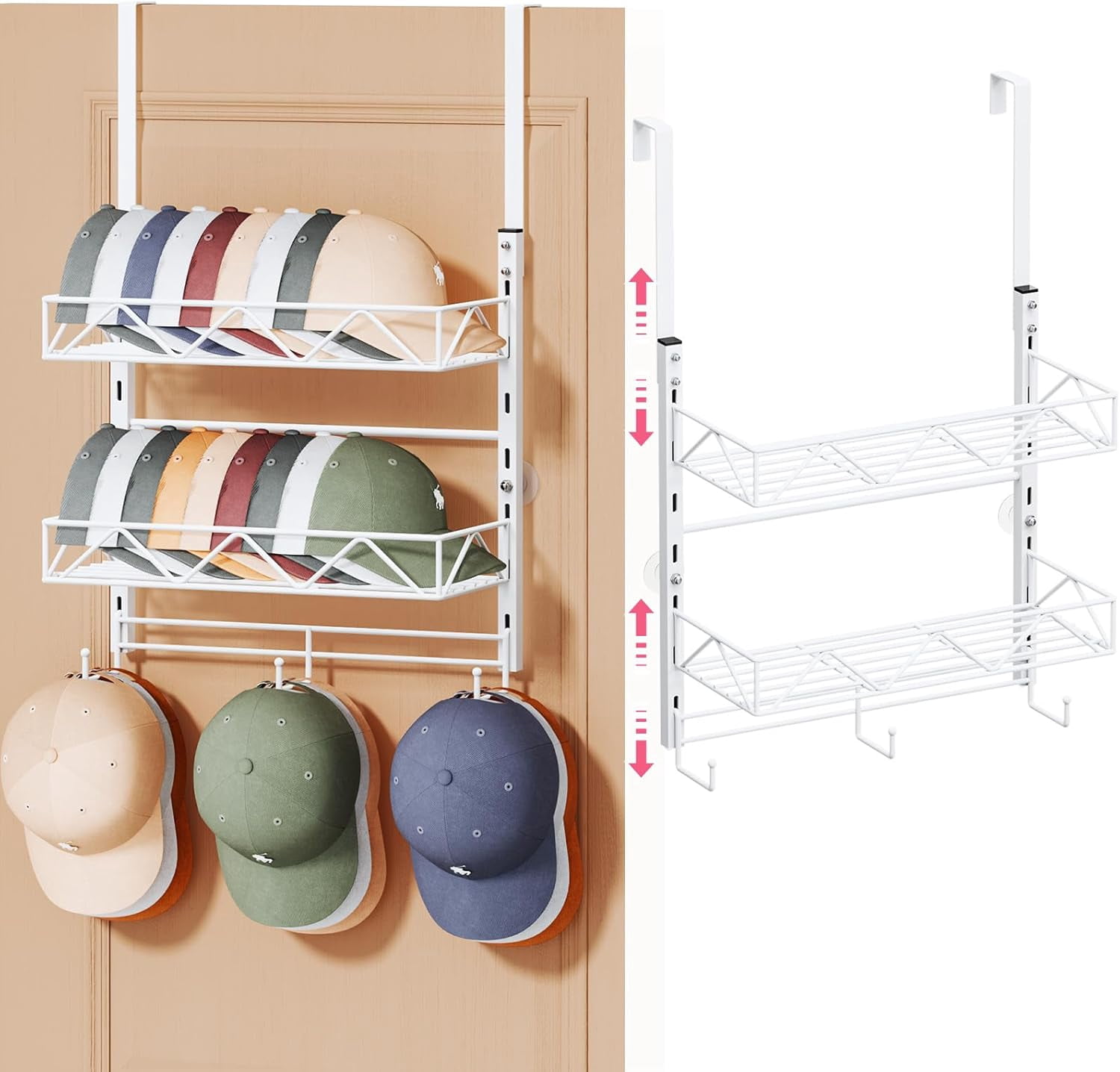 Over Door Hat Organizer - 3 Tier Wall Mounted Hat Rack with 2 ...