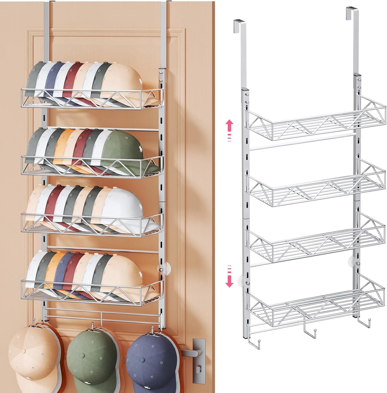Over Door Hat Organizer - 5 Tier Wall Mounted Hat Rack with 4 ...