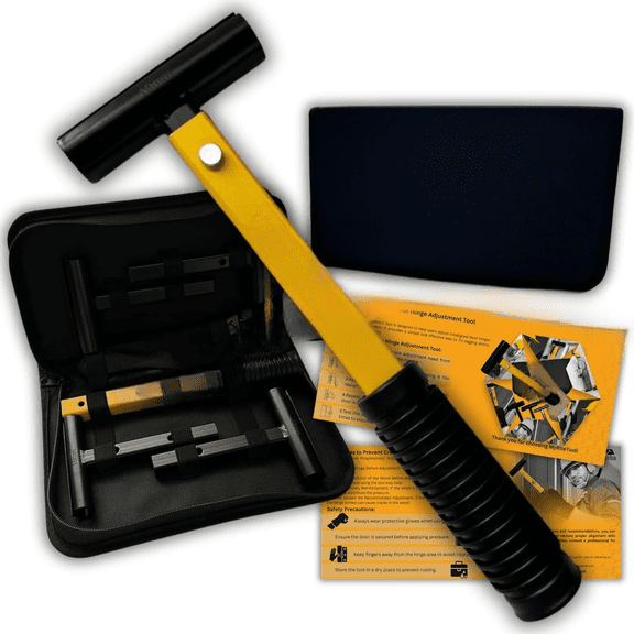 Door Hinge Adjustment Tool Kit. 4-in-1 Precision Hinge Gap Wrench for Door Alignment, Sagging Door Repair & Installation, Reinforced Steel, Adjustable Handle Length, Gloves + Storage Case