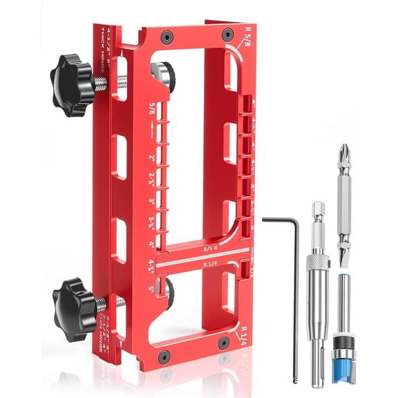 Door Hinge Jig, Aluminum Alloy Door Hinge Template Kit for Router, Adjustable Mortise Jig for 2"-5" Hinges, 1/4" Radius, 5/8" Radius & Square Corner Types