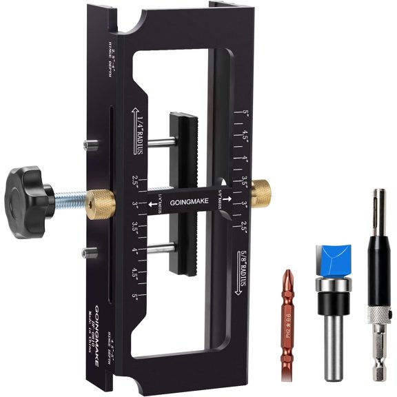Door Hinge Jig, Aluminum Alloy Door Hinge Template Kit for Wood Router, Adjustable Router and Mortise Jig Fits Door Hinges from 2.5" to 5" Length, 1/4" and 5/8" Radius, Square Corner