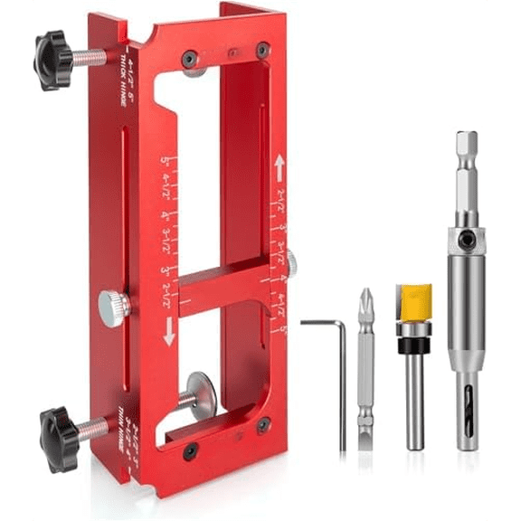 Door Hinge Jig, Aluminum Alloy Doors Hinges Router Jigs, Adjustable Door Jamb Hinge Jig, Fits Door Hinges from 2.5" to 5" Length and Thicknesses, Radius 1/4, Radius 5/8 and Square Corner