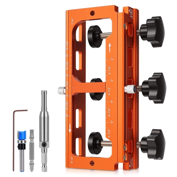Door Hinge Jig,Door Hinge Template Kit for Router,Door Hinges Mortise Jig Fits 2.5" to 5" Length and Thicknesses, 1/4" Radius, 5/8" Radius & Square Corner Types (with Door Lock Kit)