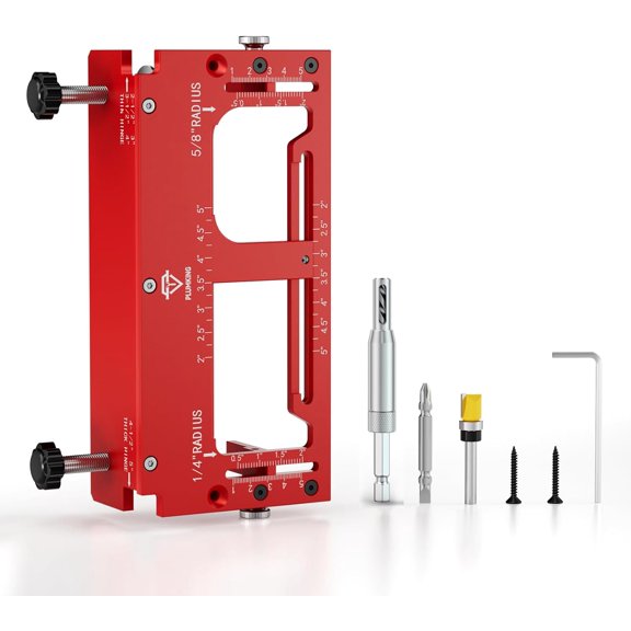 Door Hinge Jig for Door and Jamb/Frame, Upgraded Adjustable Mortise Width, Aluminum Alloy Door Hinge Template Kit for Router, Mortise Jig Fits 1/4" R, 5/8" R and Square Corner Hinges from 2" to 5"