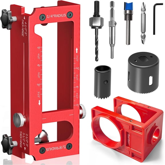 Door Hinge Jig and Door Lock Installation Kit, Aluminum Alloy Router Template for Hinge Mortising 2.5" to 5" with Square, 1/4" R, 5/8" R Corner Hinge, Hole Drilling Kit for Knob and Deadbolt