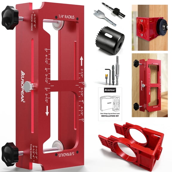 Vessgra Door Hinge Jig & Door Lock Installation Kit, Aluminum Router Template for 2.55 Hinges, Fits 1/4, 5/8 Radius & Square Hinges, Adjustable Door Knob Hole Saw Kit for 1-3/8 to 1-3/4 Doors