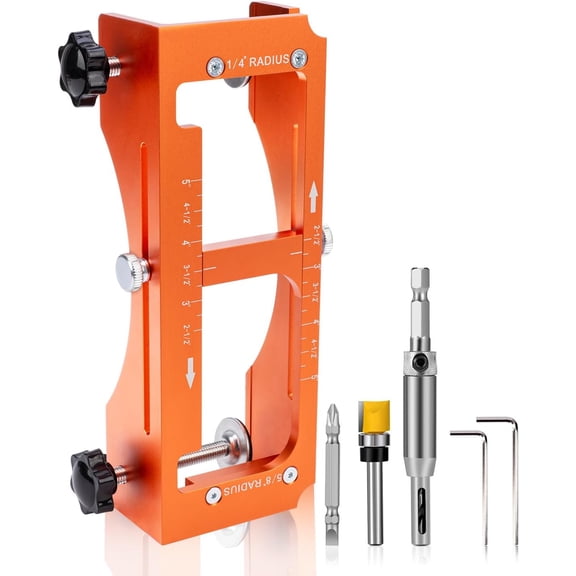 Door Hinge Jig & Installation Tool, Anodized Aluminum Router Template for 3 to 5 Hinges (1/4 & 5/8 Radius) - Complete Door Knob & Deadbolt Mortise Drilling Guide Tool Set
