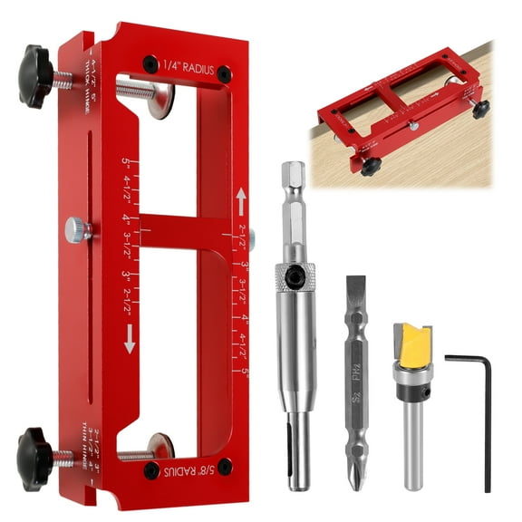 Door Hinge Mortise Jig Kit Aluminum Alloy Universal Door Hinge Installation Template with Router Bit for 2.5 Inch to 5 Inch Length