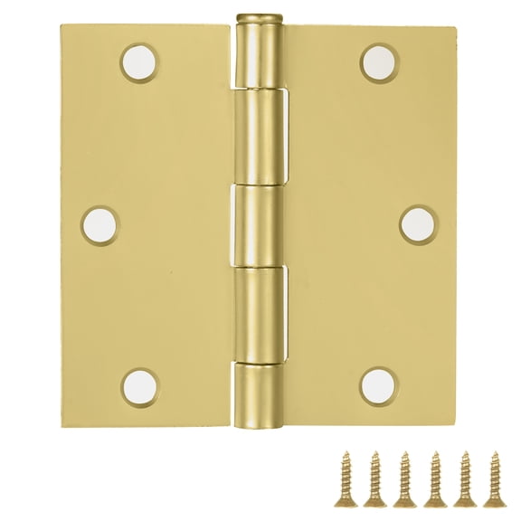 Door Hinge in Satin Brass, 3.5-Inch, Square Corner Radius, 6-Pack