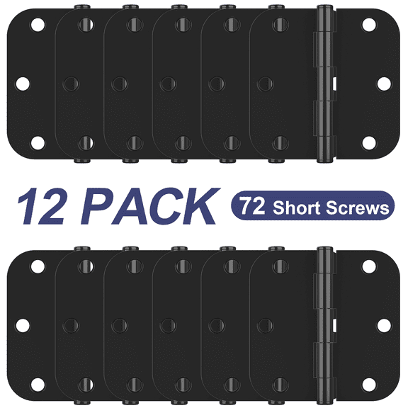 Treasem Squeak-free Door Hinges, 3.5 inch, 5/8" Radius Rounded Corners, Steel, 12 Pack, Matte Black