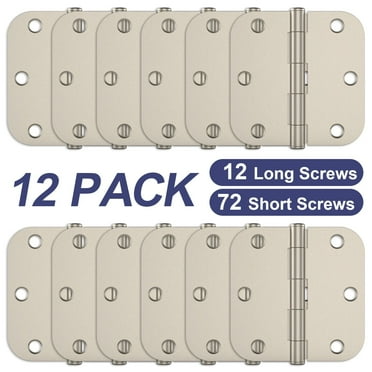 Treasem Squeak-free Door Hinges, 3.5 inch, 5/8" Radius Rounded Corners, Steel, 12 Pack, Satin Nickel