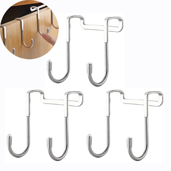 Over The Door Hook 3 Pack, Stainless Steel SUS304 Multiple Use Over Cabinet Hook Narrow Door Double Hooks for Kitchen, Bathroom, Drawer, Wardrobe to Hang Towel, Coat, Robe, Umbrella, Bags etc