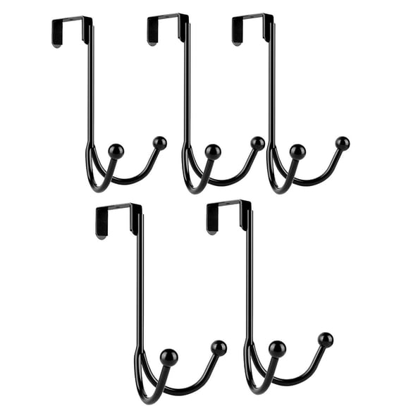 Over Door Hook 5-Pack, Heavy Duty Door Hanger, Fits Interior Doors 1.4 Inches Thick, Organize Coats, Hats, Towels, and Bags for Entryways, Bathrooms, Bedrooms, and Kitchens, Black
