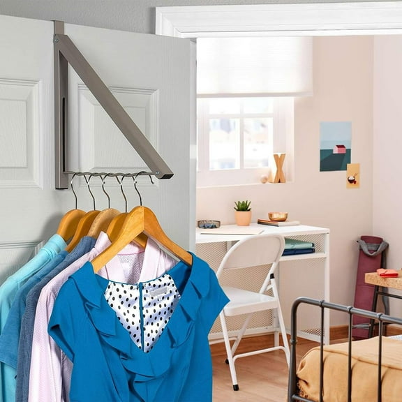 Over The Door Hook under $5! Xqxayjr Over The Door Hanger Hook, Foldable Invisible Clothes Rack, Adjustable Extendable Wardrobe Organizer for Bedroom Bathroom Closet