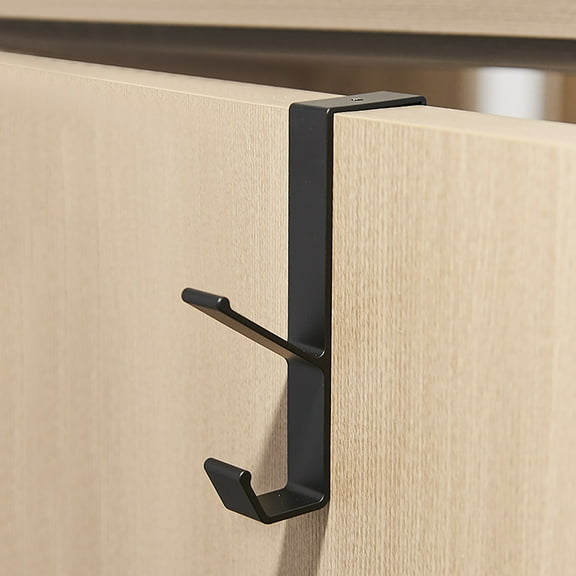 Over Door Hook No Drill Installation, 5.5 Inch Space Aluminum Hanger, Heavy Duty for Coat Bag Key Hanging for Household Bedroom Entryway Storage Organizer (Black)