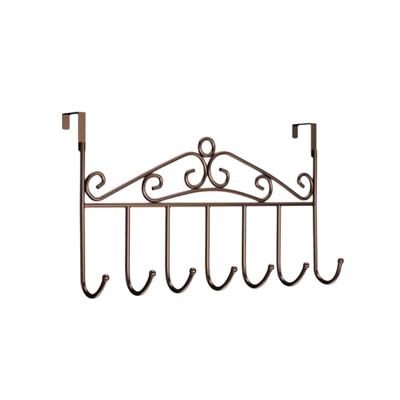 Over The Door Hook Hanger - 7 Hooks, Heavy Duty Over The Door Towel Rack Hanging Coat Rack for Clothes Jacket, Hat, Towel Hanger, Back of Bathroom, Brown