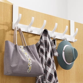 Over The Door Hook Hanger, Over The Door Towel Rack with 6 Double Coat Hooks Heavy Duty Hanger Holder for Hanging Coat Robe Hat Clothe Towels(White)