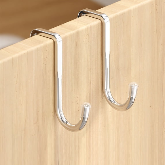 Over The Door Hook - Loetky Stainless Steel Double‑S Hook, Silver No‑Drill Towel Hooks, Heavy‑Duty Hanging Organizer For Cabinet Kitchen Bathroom Wardrobe Storage, 1Pc