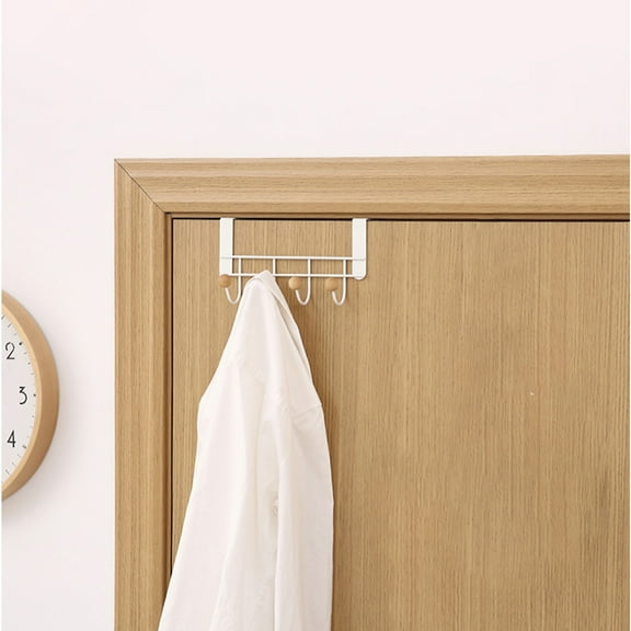 Door Hook Organizer, Gaqring No Drill Over Door Hanger, 4 Hook Horizontal 2 Hook Vertical Iron Rack for Clothes Keys Jackets, White