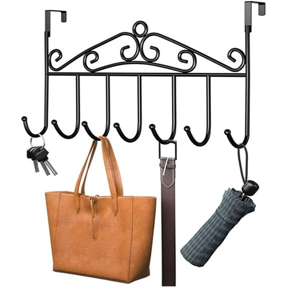 Over The Door Hook,Over Door Coat Rack , Casewin Over Door Towel Rack,Door Hooks,Door Hanger Hook of Bathroom,Clothes ,Belt, Hat,Behind Back of Bathroom, Towel Hanger 7 Hooks ,Black