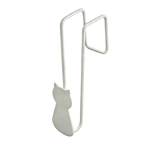 Over the Door Hook White Metal No Drill Cat Shaped Single Hanger 1 Pack Creative Cute Organizer Rack for Kitchen Cabinet Bathroom Closet Pantry Hanging Towel Coat Key Utensils