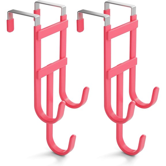 Over The Door Hooks, 2 Pack Heavy Duty Triple-Hook Door Hanger Hooks with Non-Slip Rubber, Waterproof Over Door Hanger for Towels, Coats, Bags & Robes, Space Saving for Living Room,Bathroom, Bedroom