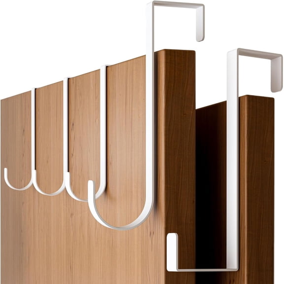 Over The Door Hooks 5 Pack - White Coat Hanger x 4 & 2-Sided Wreath Hanger x 1 Set, Towel Holder for Door Width up to 1 3/8", Hooks for Hanging with Anti-Scratch Pads & Removable Non-Slip Dots