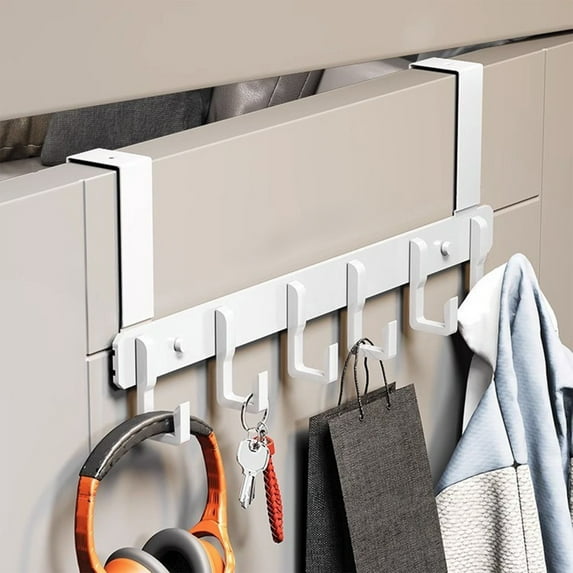 Over Door Hooks 6-Hook Hanger No Drill Required Door Mounted Coat Rack Towel Holder Space Saving Organization for Bathroom Bedroom Kitchen Dormitory Closet Entryway Aluminum Alloy Construction