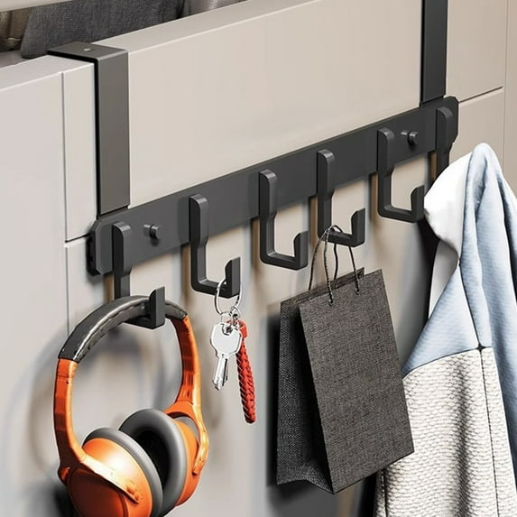 Over The Door Hooks, 6-Hook Rust-Resistant Aluminum Door Hanger Rack, No-Drill Scratch-Proof Towel Coat Hook for Bathroom Bedroom Dorm 15.8x2x5.5in 1 Pack