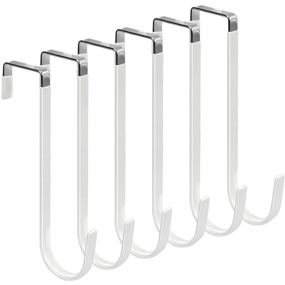 Over The Door Hooks, 6 Pack Upgraded Long Door Hangers Hooks with Rubber Prevent Scratches Heavy Duty Organizer Hooks for Hanging Clothes, Towels, Hats, Coats, Bags White