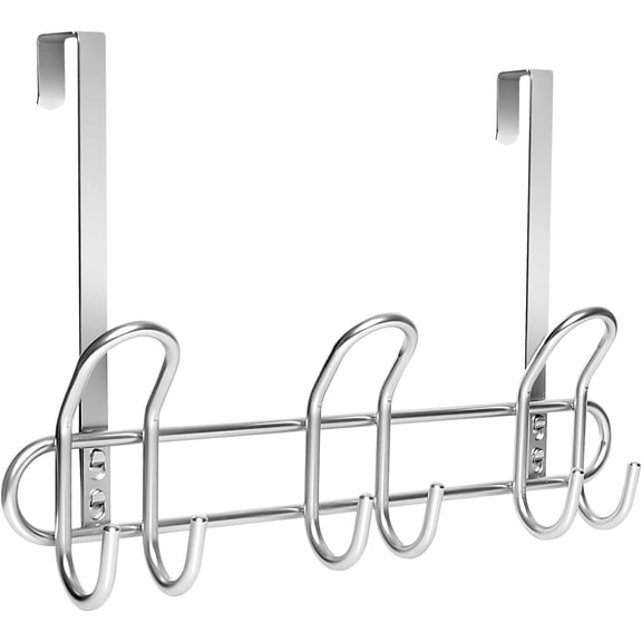 Over The Door Hooks, Behind Door Coat Hangers for Hanging Heavy Robes, Towels, Clothing, etc. Aesthetic Design Over Door Coat Rack, Coat Hooks, Towel Hangers for Bathroom, Silver