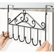 Over The Door Hooks, Door Hanger with 7 Hooks,Bathroom Door Hooks for Towels, Metal Hanging Towel Rack, Over Door Towel Rack for Towels, Clothes, Keys, Robes, Hats,Black