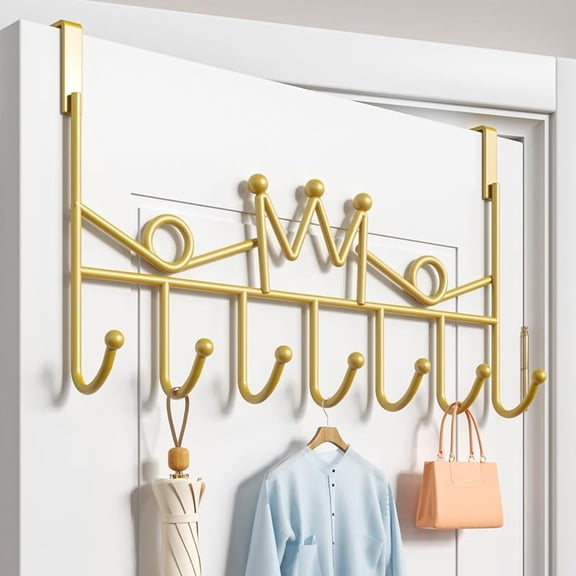 Over the Door Hooks, Over the Door Hanger for Hanging, Over Door Towel Rack Coat Rack Hanger Hooks 7 Hooks for Clothing, Anti-Rust Over Door Organizer Rack with for Bathroom Bedroom, Gold