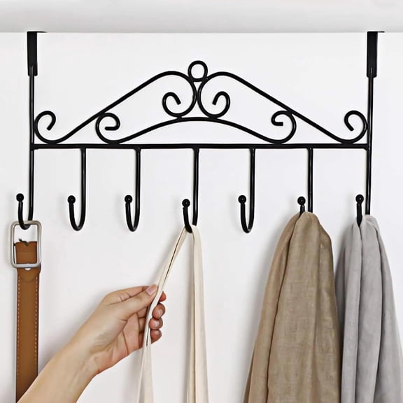Over the Door Hooks, Over the Door Hanger for Hanging, Over Door Towel Rack Coat Rack Hanger Hooks for Clothing, Anti-Rust Overdoor Organizer Rack with 7 Hooks for Bathroom Bedroom Hat Purse Robe