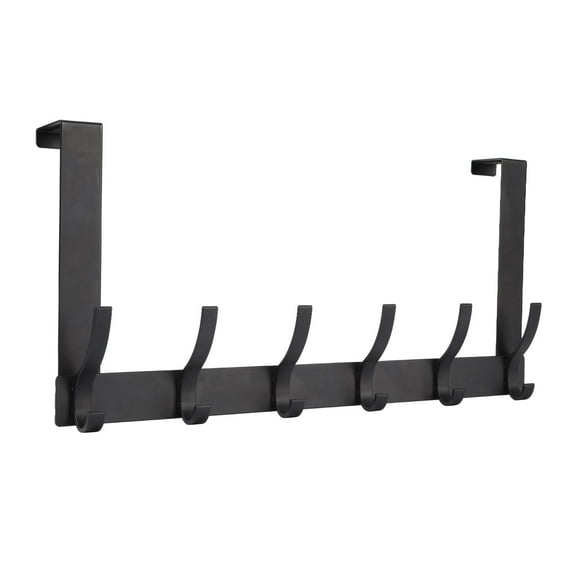 Over the Door Hook, Bathroom Over Door Towel Rack with 12 Coat Hooks, Dorm Essential Coat Rack Bathroom Accessories (1 Pack, Black)