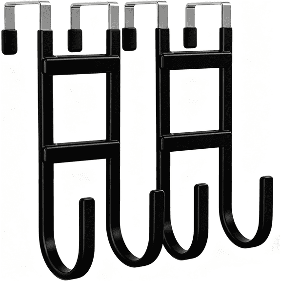 Over the Door Hooks,2pack, Over the Door Hanger with Rubber for Hanging Towels and Bags, Over Door Dual-Hooks Suitable for Bathrooms, Bedrooms, Fits Most Interior Doors(Black, Long)