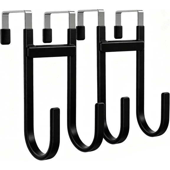 Over the Door Hooks,2pack,Over the Door Hanger with Rubber for Hanging Towels and Bags, Over Door Dual-Hooks Suitable for Bathrooms, Bedrooms, Fits Most Interior Doors (Black, Short)