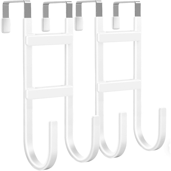 Over the Door Hooks,2pack, Over the Door Hanger with Rubber for Hanging Towels and Bags, Over Door Dual-Hooks Suitable for Bathrooms, Bedrooms, Fits Most Interior Doors(White, Long)