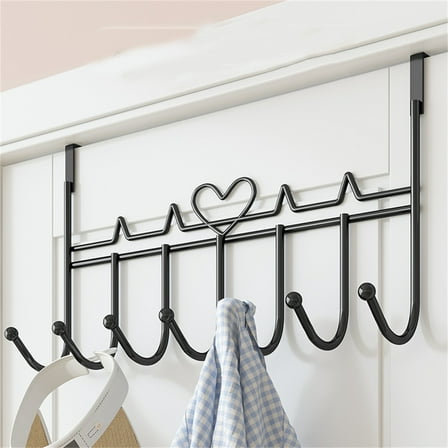 Over The Door Hooks, Over The Door Towel Rack Coat Rack Hanger with 7 Hooks, Metal Hanging Organizer, Over The Door Hooks Holder for Clothes Coat Hat Towel Key Ued for Home Office Kitchen