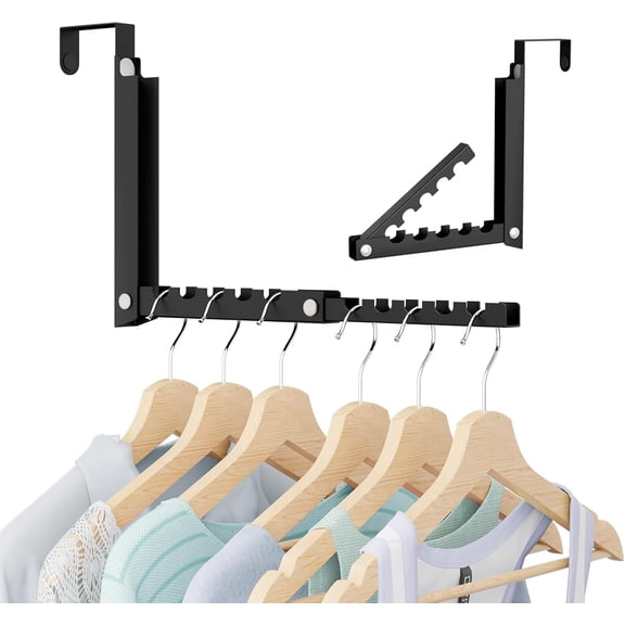 Over the Door Hooks, Extended Over the Door Clothes Hanger with 10 Ridges,Space-Saving Over the Door Rack,Door Hooks for Hanging Clothes,Larger Capacity Over the Door Hanger (1, Black)