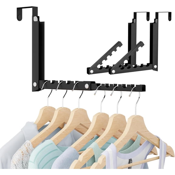 Over the Door Hooks, Extended Over the Door Clothes Hanger with 10 Ridges,Space-Saving Over the Door Rack,Door Hooks for Hanging Clothes,Larger Capacity Over the Door Hanger (2, Black)