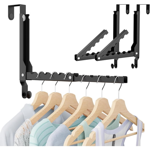 Over the Door Hooks, Extended Over the Door Clothes Hanger with 11 Ridges,Space-Saving Over the Door Rack,Door Hooks for Hanging Clothes,Larger Capacity Over the Door Hanger (2, Black(Update))