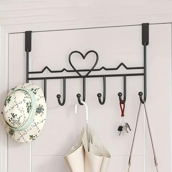 Door Hooks for Hanging, Over The Door Hanger, Heavy Duty Over the Door Towel Hooks for Hanging Coat, Bag, Robe - 7 Hooks Coat Rack Hanger Hooks(Black)